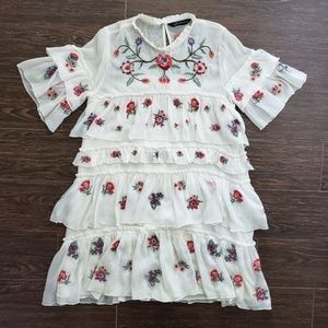 Zara White Ruffled Dress